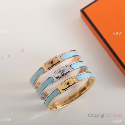 Best Quality Replica Hermes Kelly Plain Bracelet Sky Blue Enamel Bangle